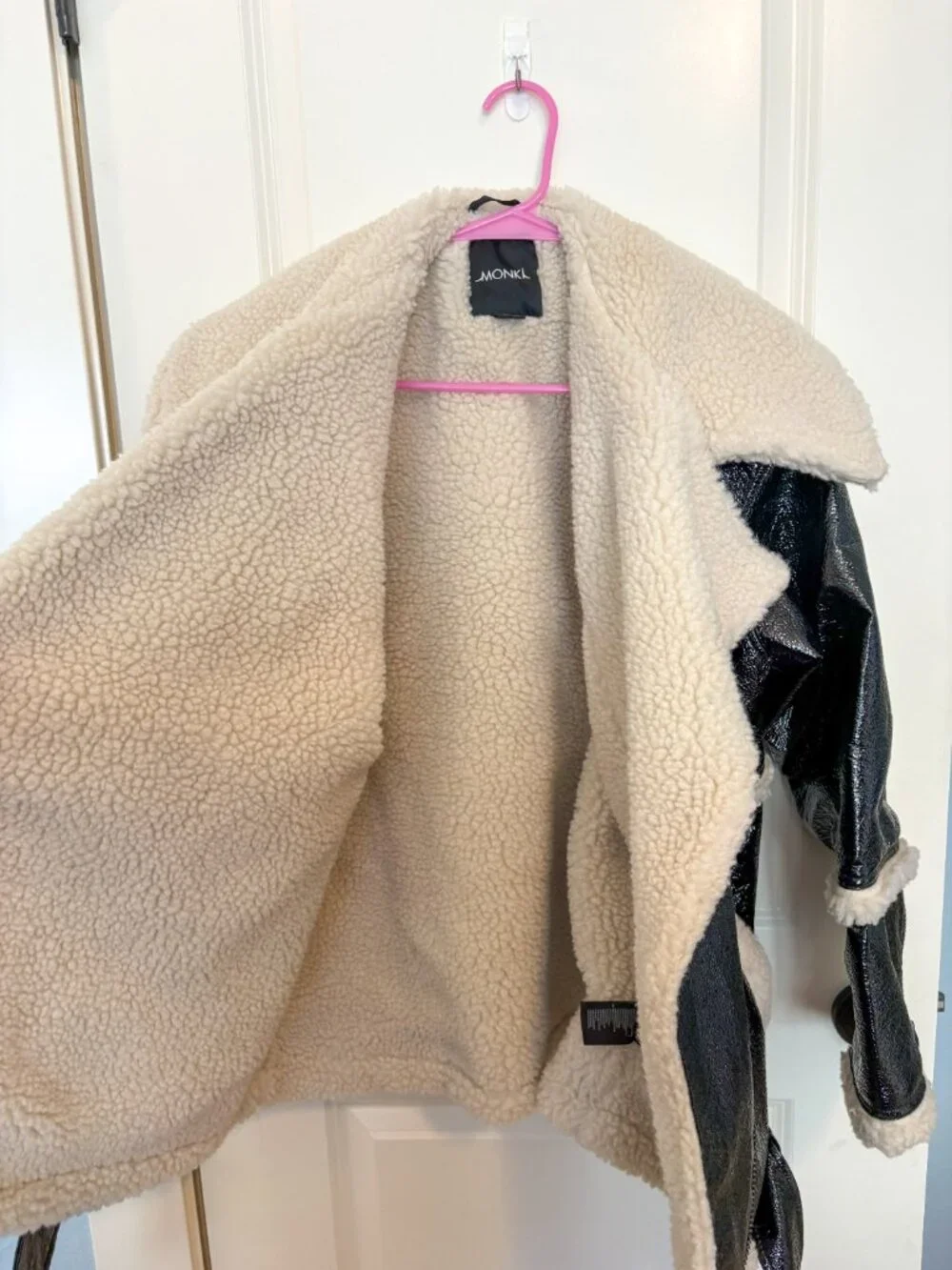 Monki Oversized Faux Leather with Shearling Aviator Jacket Size Small